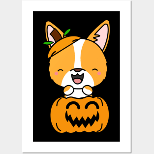 Funny corgi is in a pumpkin Posters and Art